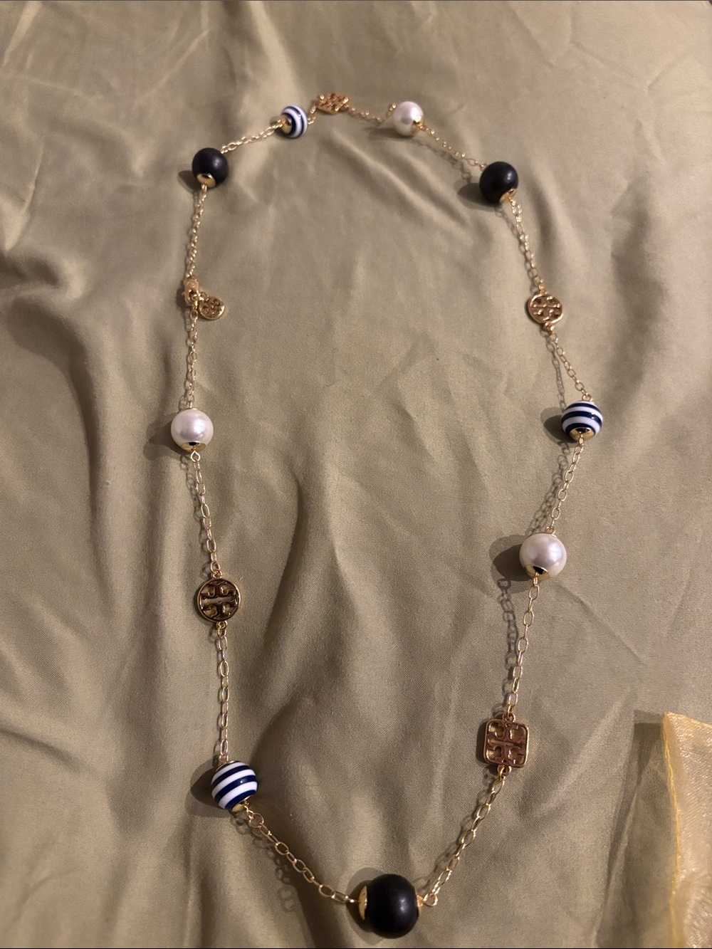 Tory Burch Gold-Tone Chain Necklace with Black, White and Navy Accents